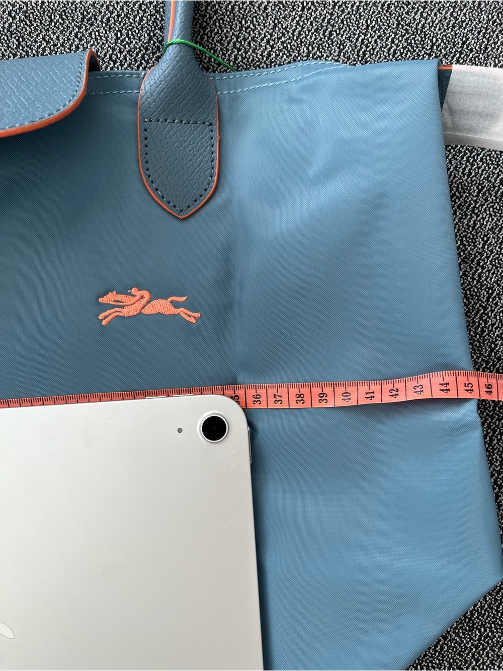 Longchamp Blue Tote with Orange Trim large - Picture 4 of 8